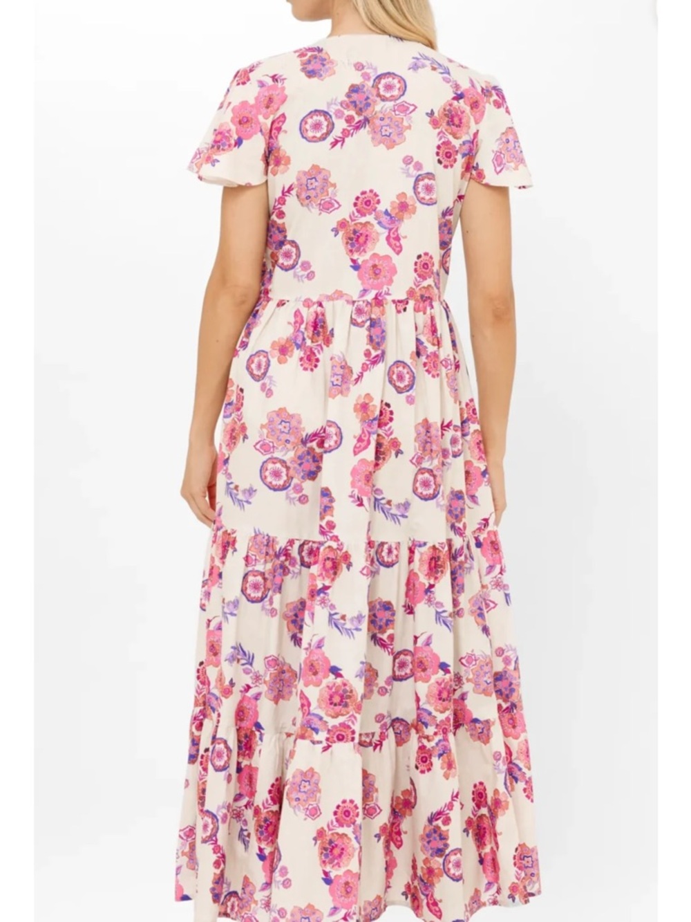 Oliphant Cream Maxi Dress with Pink & Purple Floral Print - Picture 2 of 5